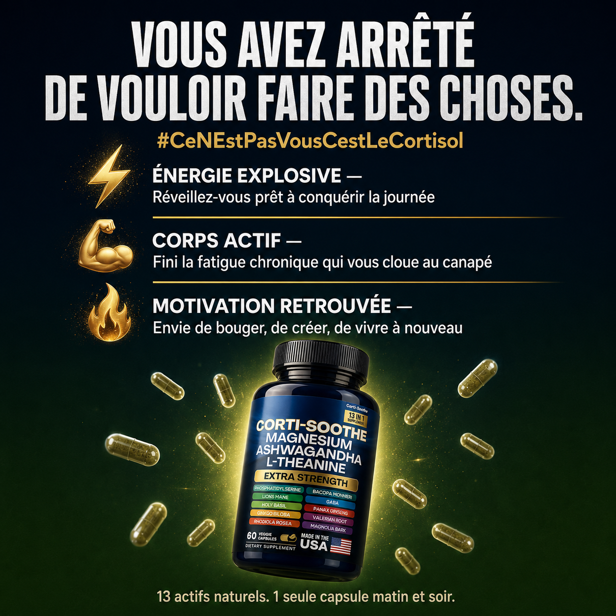 Corti-Soothe 13-en-1 — Focus · Relaxation · Contrôle du Stress — Extra Strength