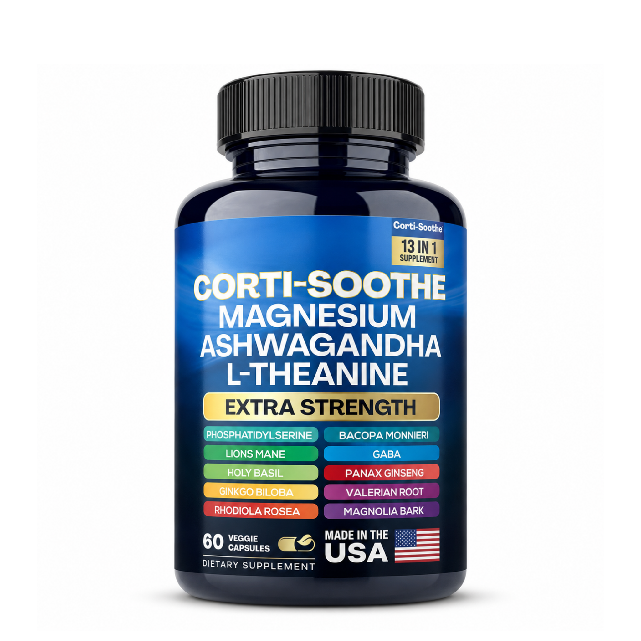 Corti-Soothe 13-en-1 — Focus · Relaxation · Contrôle du Stress — Extra Strength